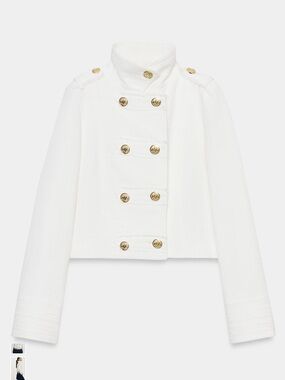 Zara White Military-Style Cropped Double-Breasted Jacket with Gold Buttons